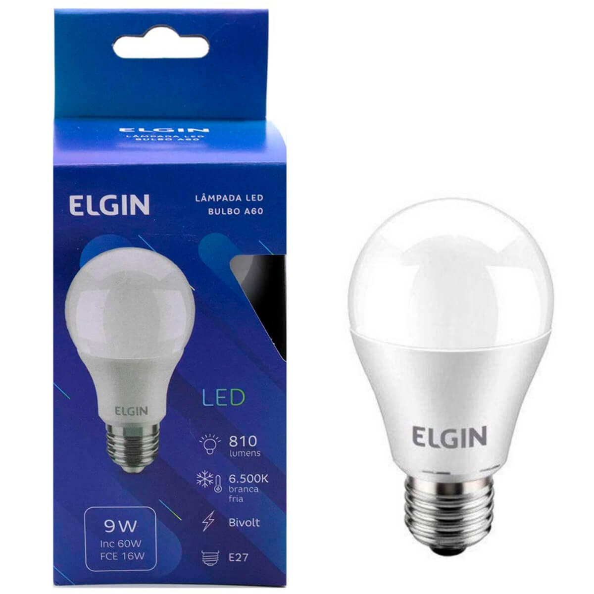 Lâmpada LED Bulbo 9W 6500K Bivolt Elgin