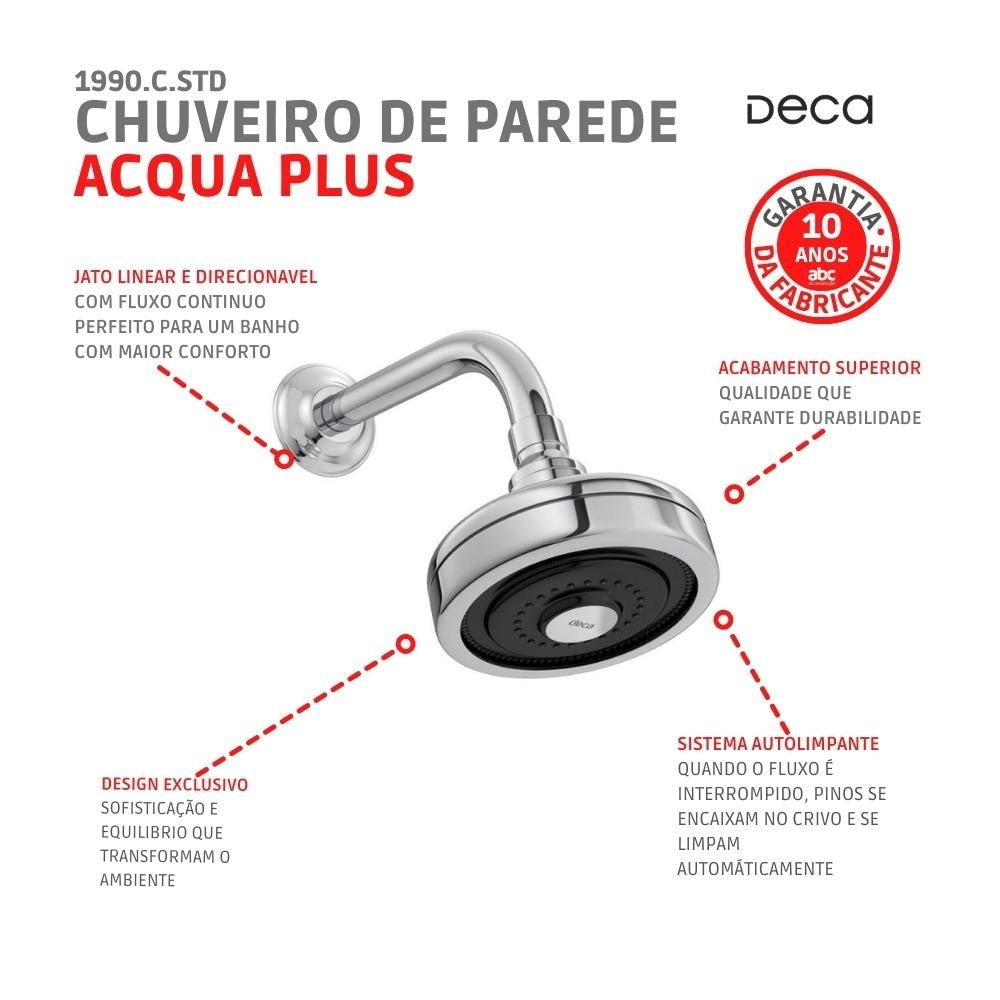 Chuveiro AcquaPlus com tubo de parede 1990CSTD Deca